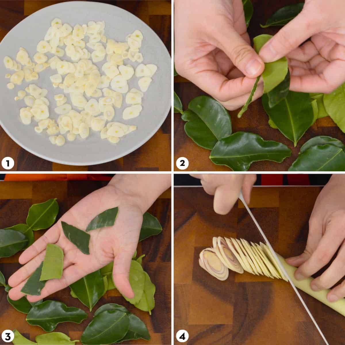 process shot for making Thai herb nuts steps 1-4