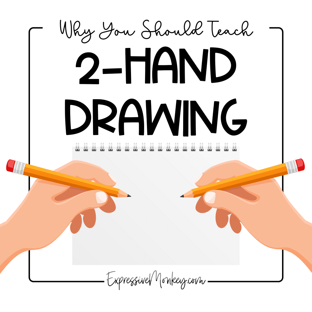 Why You Should Teach 2-Hand Drawing • two hands holding pencils drawing on a sketchbook.