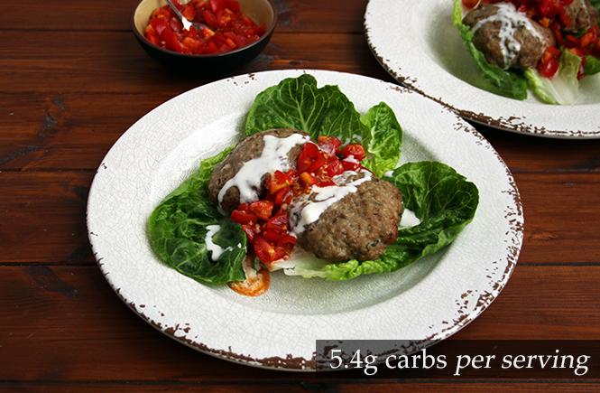 Fennel Pork Patties with Lemon Mayo and Garlic Tomatoes Keto