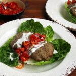 Fennel Pork Patties with Lemon Mayo and Garlic Tomatoes Keto