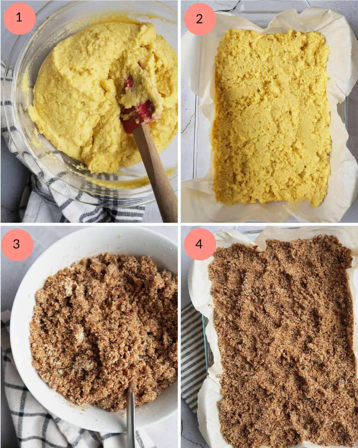 keto coffee cake process steps in a grid of four pictures