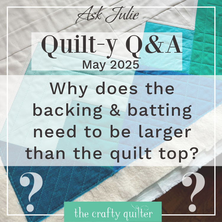 Quilt-y Q&A graphic for Why does the backing and batting need to be larger than the quilt top