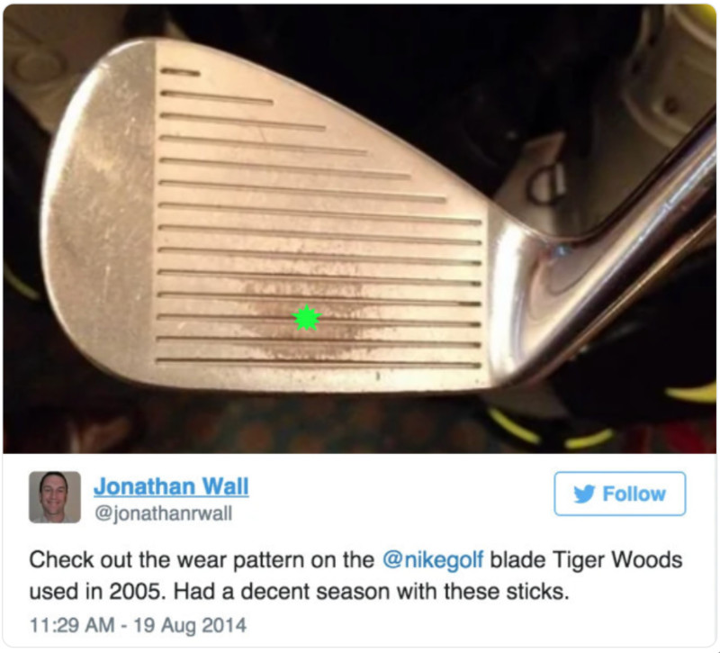 The wear mark on Tiger Wood Iron