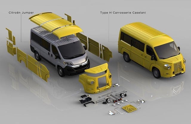 r/Design - Body kit for a Citroën van to give it a vintage style, inspired by an old vehicle of Citroën, the Type H. Already on sale.