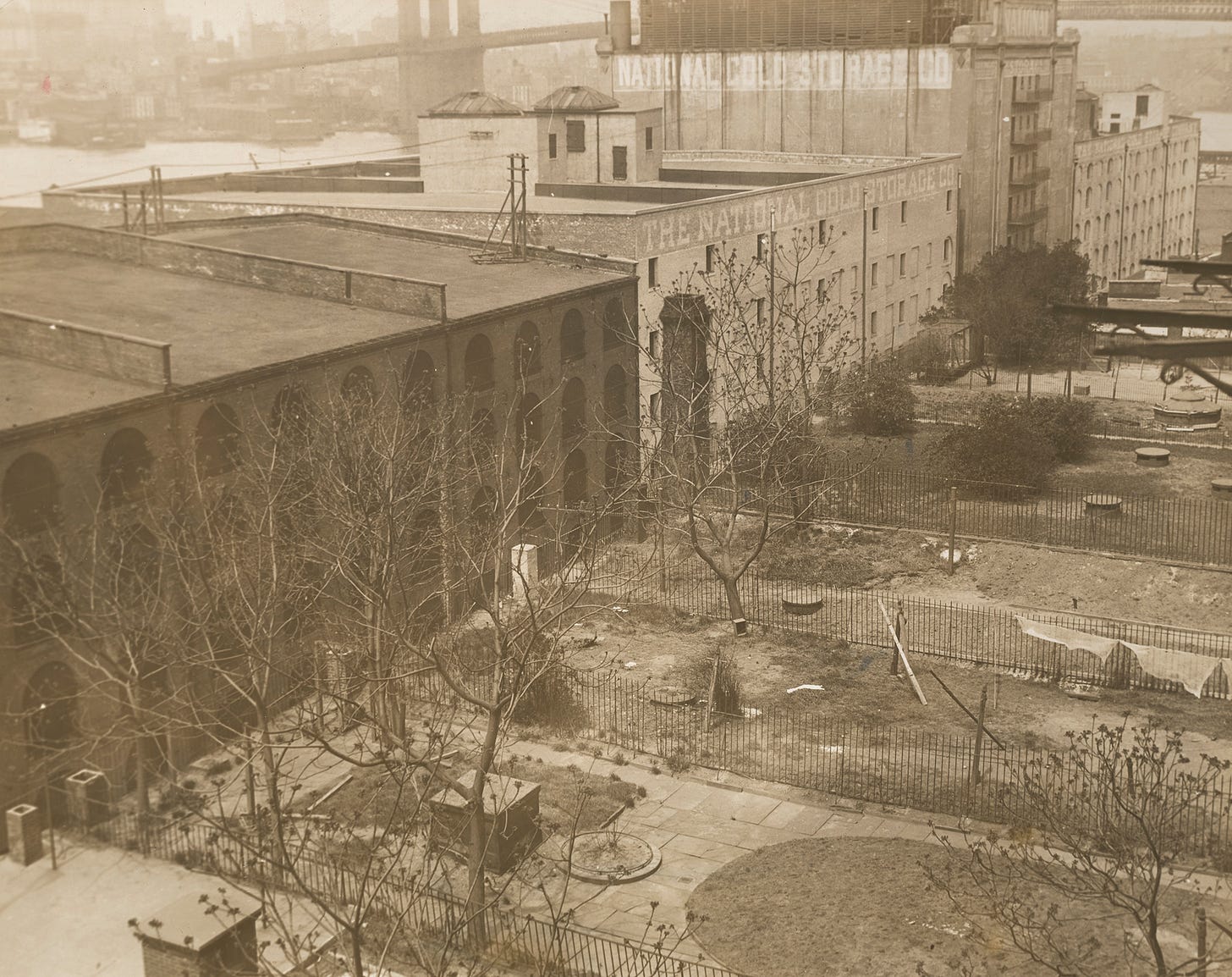 brooklyn - warehouses with a view of the brooklyn bridge in the distance