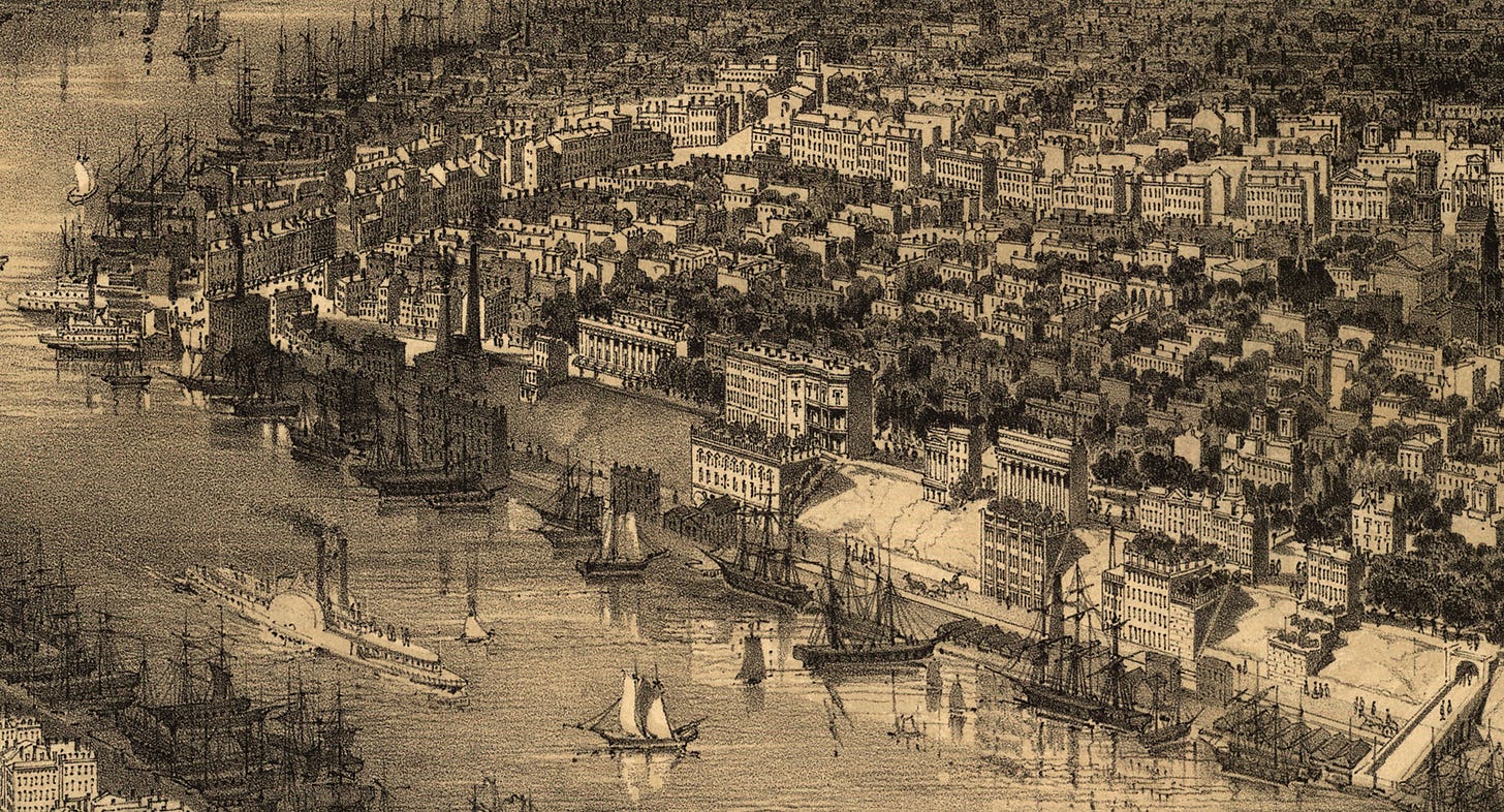 brooklyn - view of brooklyn heights waterfront with ships