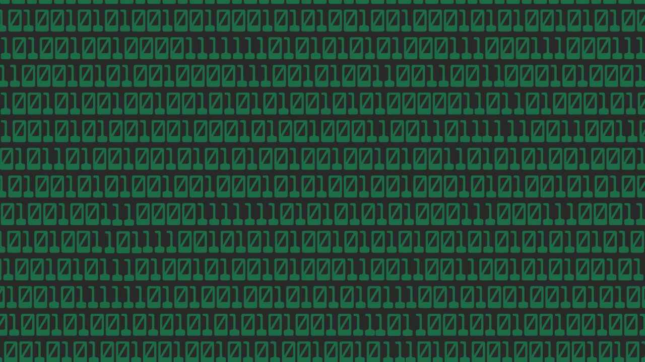 Animated illustration of bugs made out of binary code separating themselves from a larger block of code and crawling away.