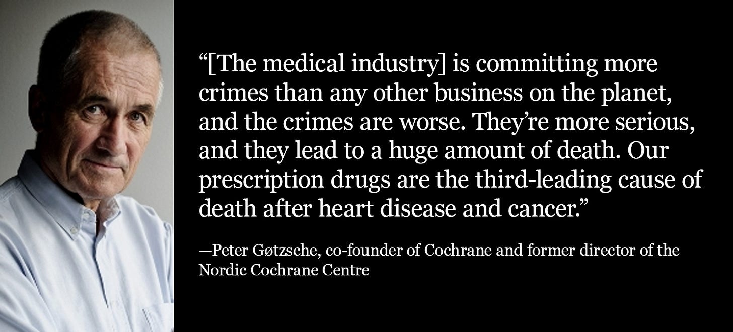 Gøtzsche: Pharma commits more serious crimes than any industry. Prescription drugs are the 3rd-leading cause of death. Gøtzsche: Pharma commits more serious crimes than any industry. Prescription drugs are the 3rd-leading cause of death.
