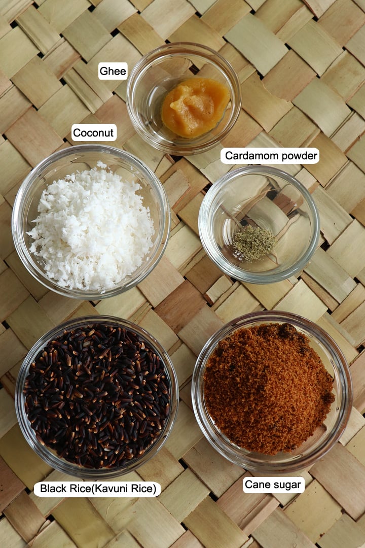 ingredients needed to make kavuni arisi sweet