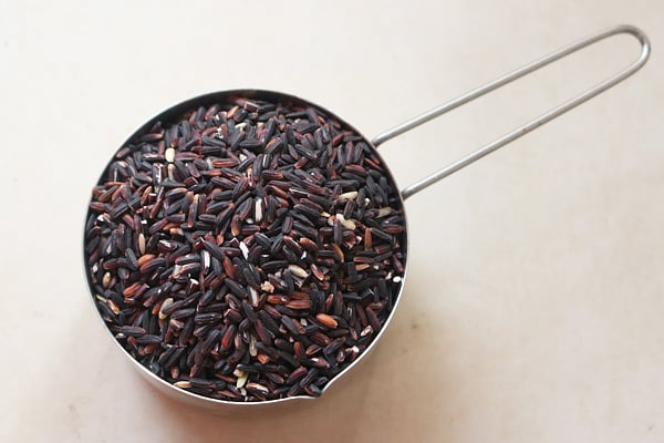 kavuni rice or black rice measured