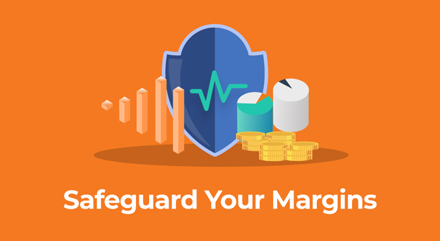 Illustration of a shield, pie charts, and coins with text "Safeguard Your Margin"