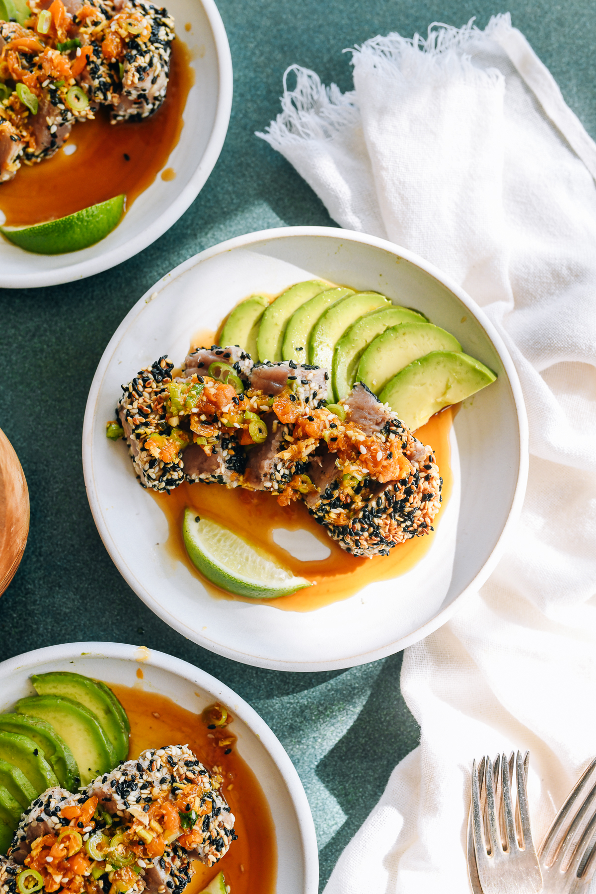 Seared Ahi Tuna recipe with sesame crust and citrus dressing