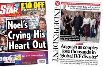Newspaper headlines: ‘Noel’s crying his heart out’ and ‘global IVF disaster’