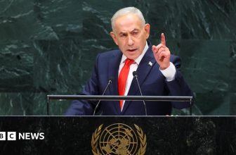 Netanyahu defends Israeli military action as delegates walk out before UN speech
