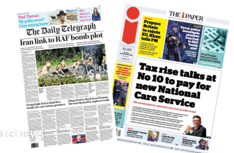 Newspaper headlines: ‘Iran link to RAF bomb plot’ and ‘Tax rise talks at No 10’